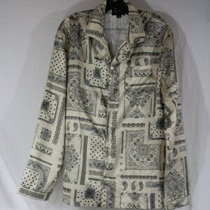 Dogg Supply Men’s White/Black Geometric Long Sleeve Button Up Shirt Size Medium